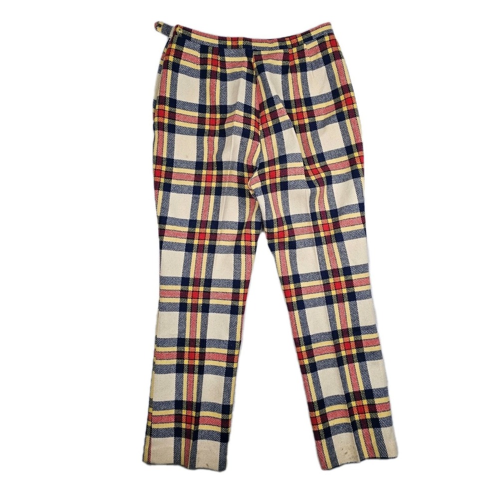 Vtg SSK Trousers Womens 18 29x27 Plaid Red Blue Yellow Tweed Wool Poly Golf
